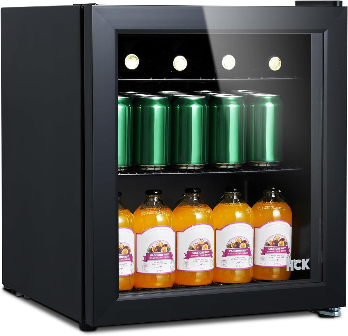 Mininevera silenciosa HCK de 48 L, pequeño refrigerador de 0-15 °C para dormitorio, puerta de cristal transparente, minibar para cocina, negro