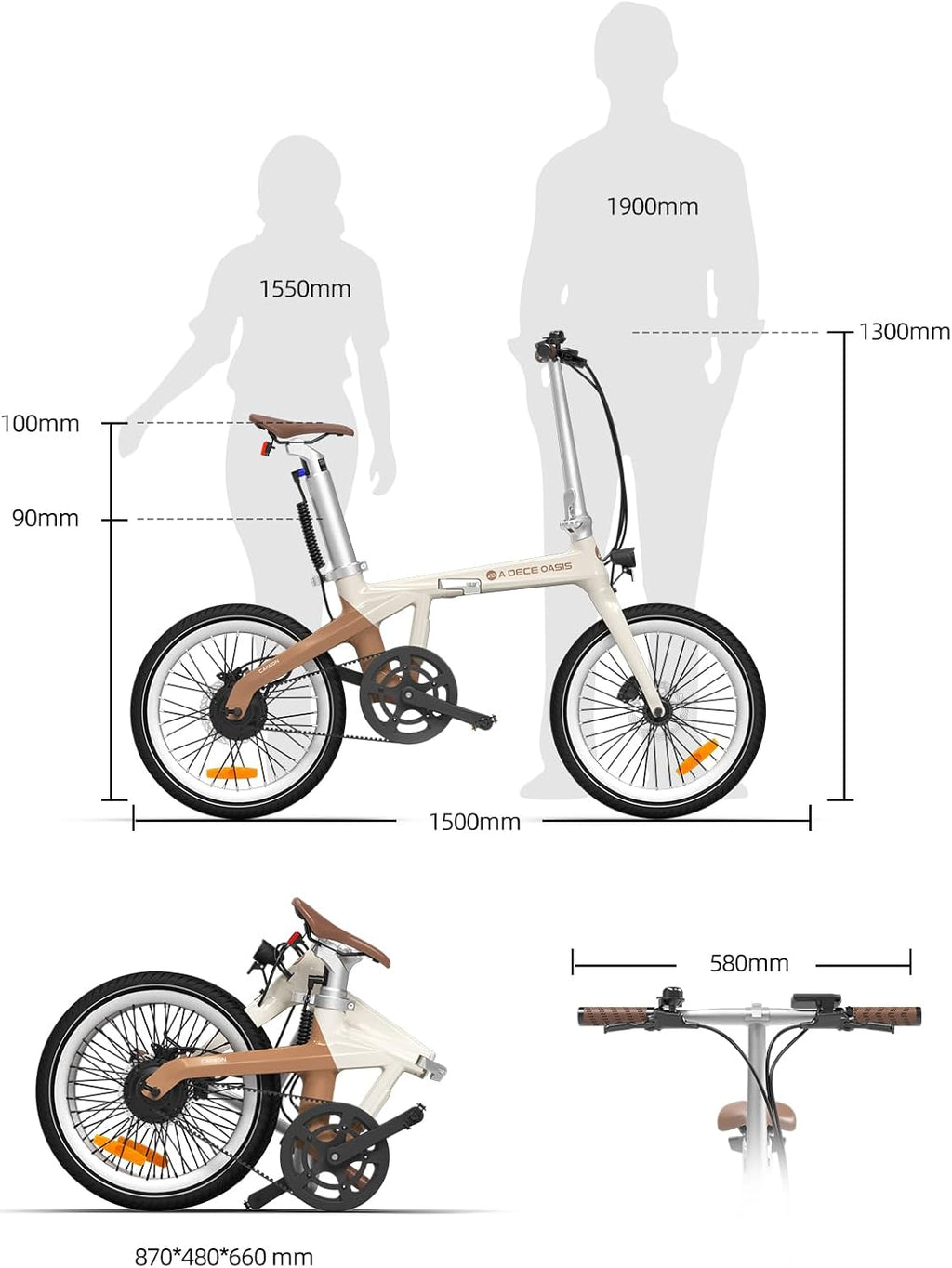 Bicicleta eléctrica ADO Air Carbon, bicicleta plegable, ebike para mujer/ebike para hombre, bicicleta, bicicleta plegable con transmisión por correa, 14,5 kg, pantalla LCD IPS, GPS, aplicación ADO, 250 W