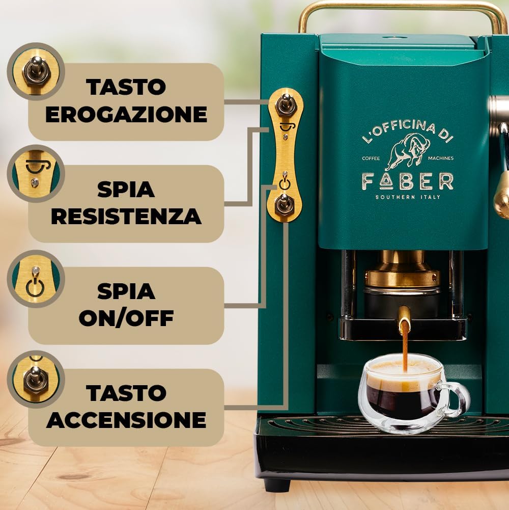 Cafetera Faber PRO Total Deluxe de latón, papel ESE de 44 mm, 1,3 litros, (blanco)