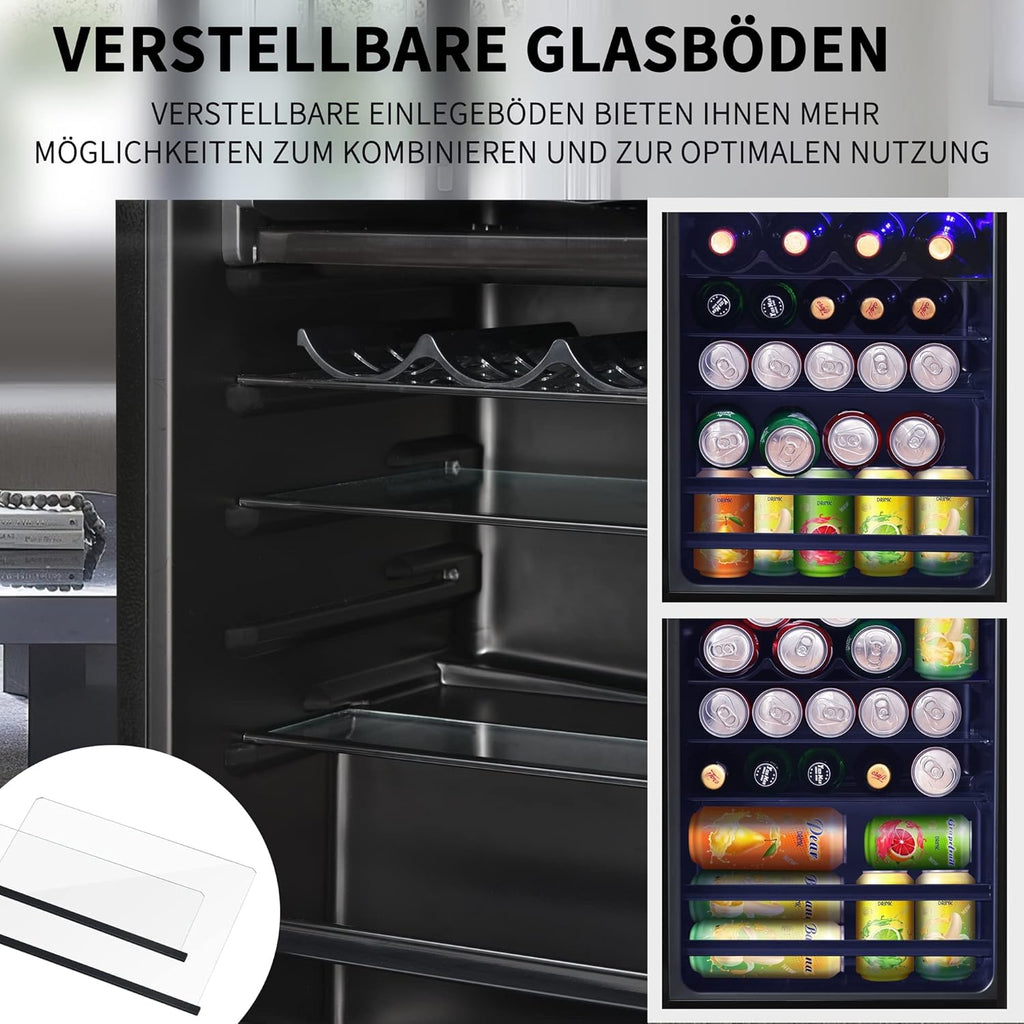 Minirefrigerador Merax de 76 L con compartimento de hielo, capacidad para 51 latas, funcionamiento silencioso, sistema de refrigeración por compresor, bajo consumo energético, estantes ajustables, negro