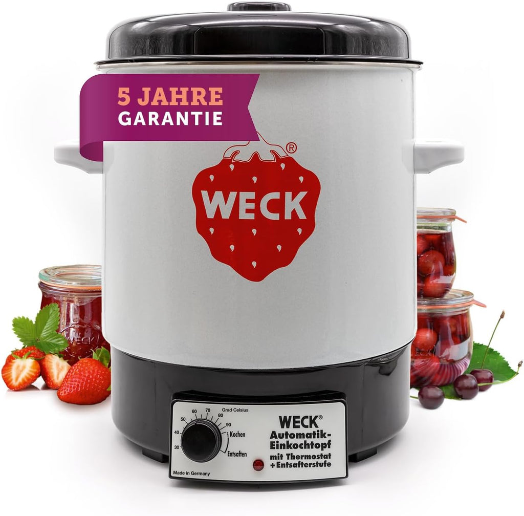 WECK Einkochautomat WAT14 (Serie Finale) esmaltado con termostato de precisión – Olla para conservas de 29 L, calentador de vino caliente, extractor de jugos al vapor, autoclave para conservas – Hecho en Alemania, alta calidad y versátil