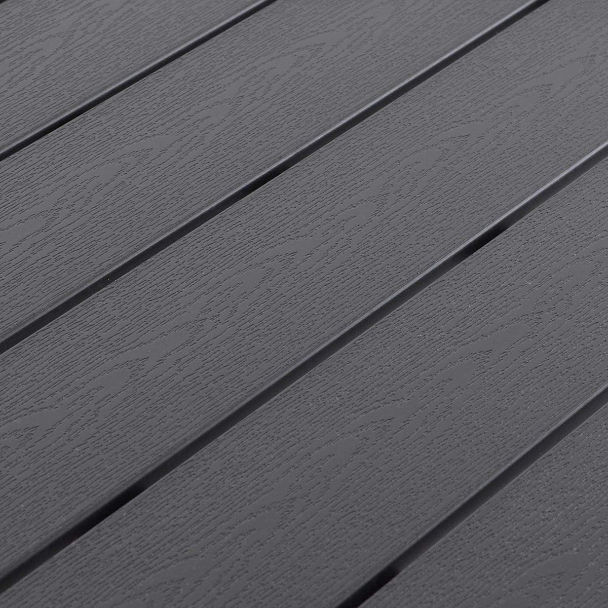 Mesa de jardín XL de aluminio y madera sintética, color plata/negro, mesa de comedor, muebles de jardín, imitación madera, resistente a la intemperie, 180x90x74 cm
