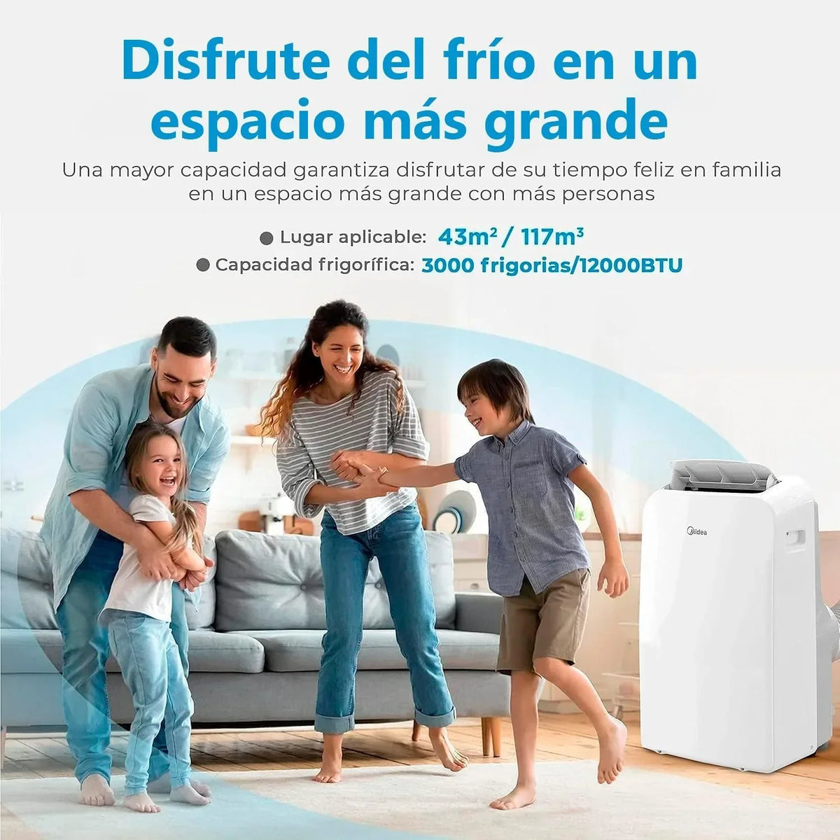 Aire Acondicionado Portátil MIDEA Pingüino 3 en 1 | 3000 Frigorías / 12000 BTU | Aire acondicionado silencioso para 43m2 - Deshumidificador, Ventilador, Climatizador 3500 W - 4 modalidades con kit de ventana