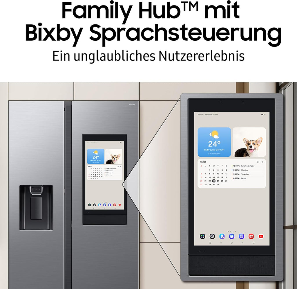 Frigorífico americano Samsung RS90F66BEFEF, frigorífico AI con congelador, 178 cm, 614 l, dispensador de hielo/agua con conexión a la red, Family Hub, AI Energy & Voice Control, acero inoxidable negro