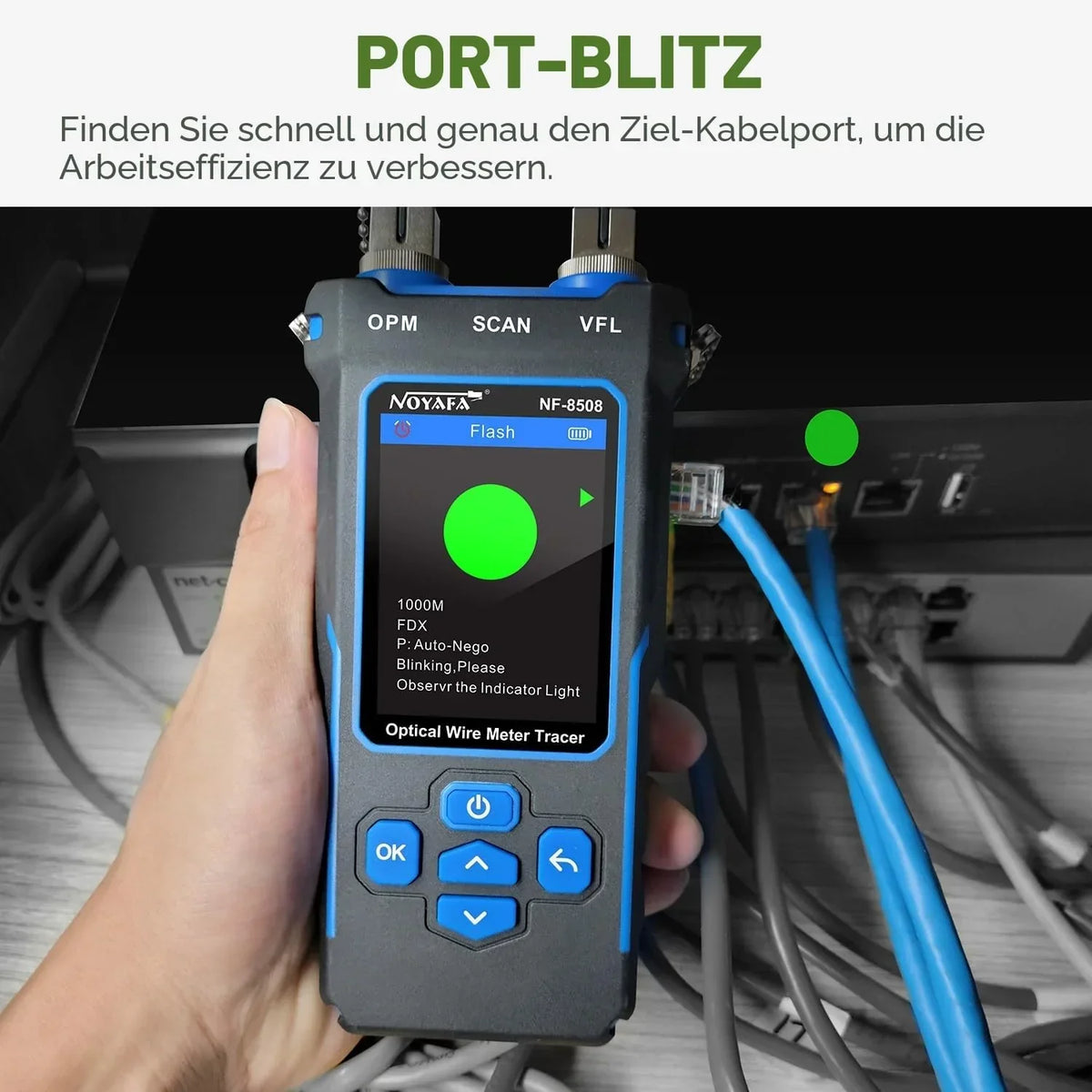 Probador de cables de red NF-8508 con RJ45, RJ11, prueba PoE, medidor de potencia óptica, función VFL, comprobación de cables CAT5 y CAT6
