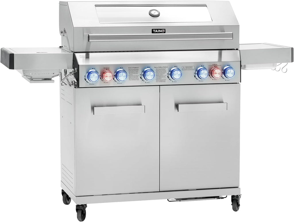 TAINO PLATINUM YAMARA 6+2 Barbacoa de gas Acero inoxidable 6 quemadores Quemador lateral cerámico Quemador trasero cerámico Encendido piezoeléctrico Parrilla de hierro fundido