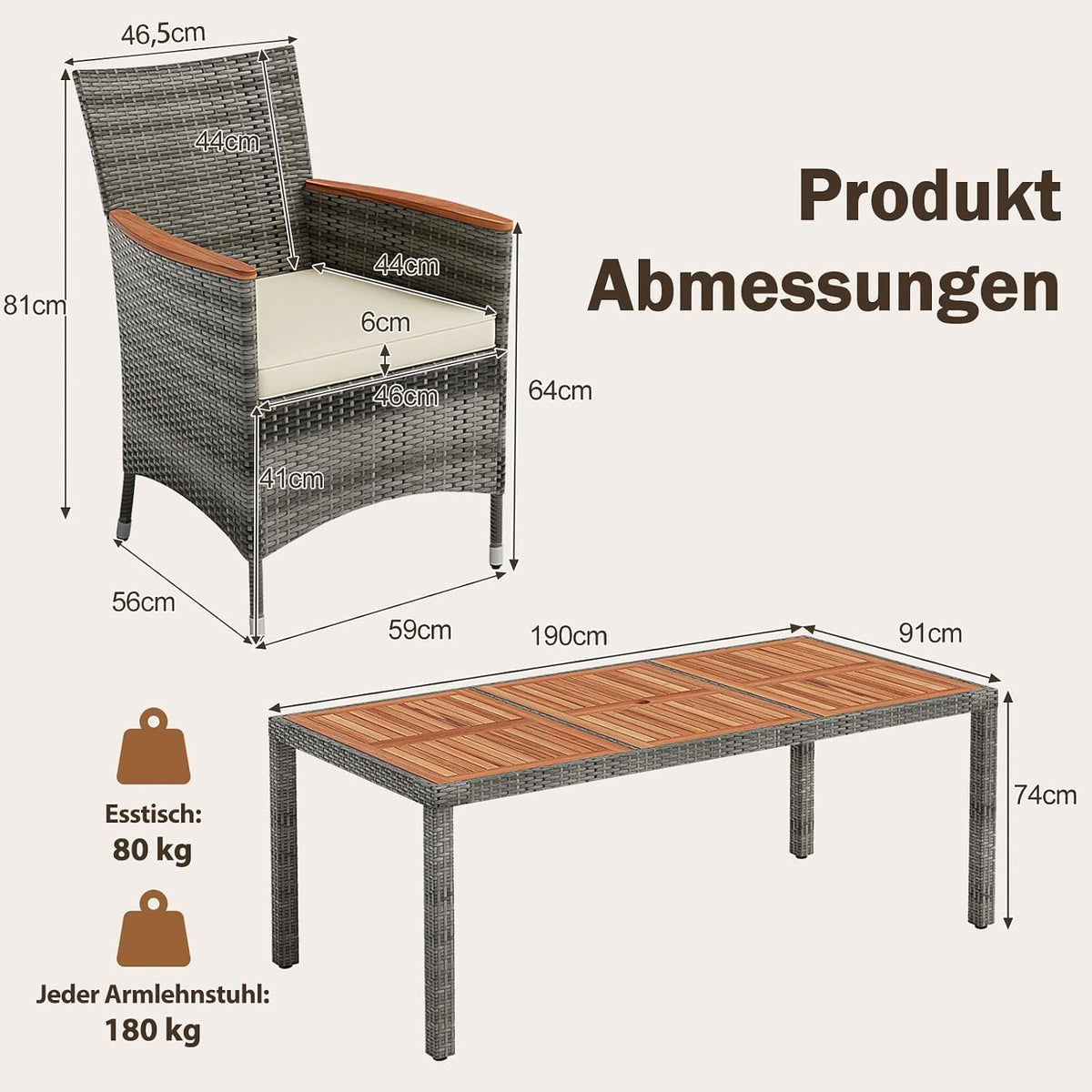 COSTWAY Juego de muebles de jardín de ratán de 9 piezas, conjunto de asientos para 8 personas, mesa de jardín con tablero de madera de acacia, 8 sillas y cojines, juego de muebles de terraza, conjunto de jardín, juego de asientos, grupo de comedor
