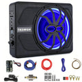 TKOWQM Subwoofer para coche, subwoofer activo de 10 pulgadas y 800 W ultraplano para debajo del asiento, amplificador de audio integrado para coche/camión con luz ambiental LED azul