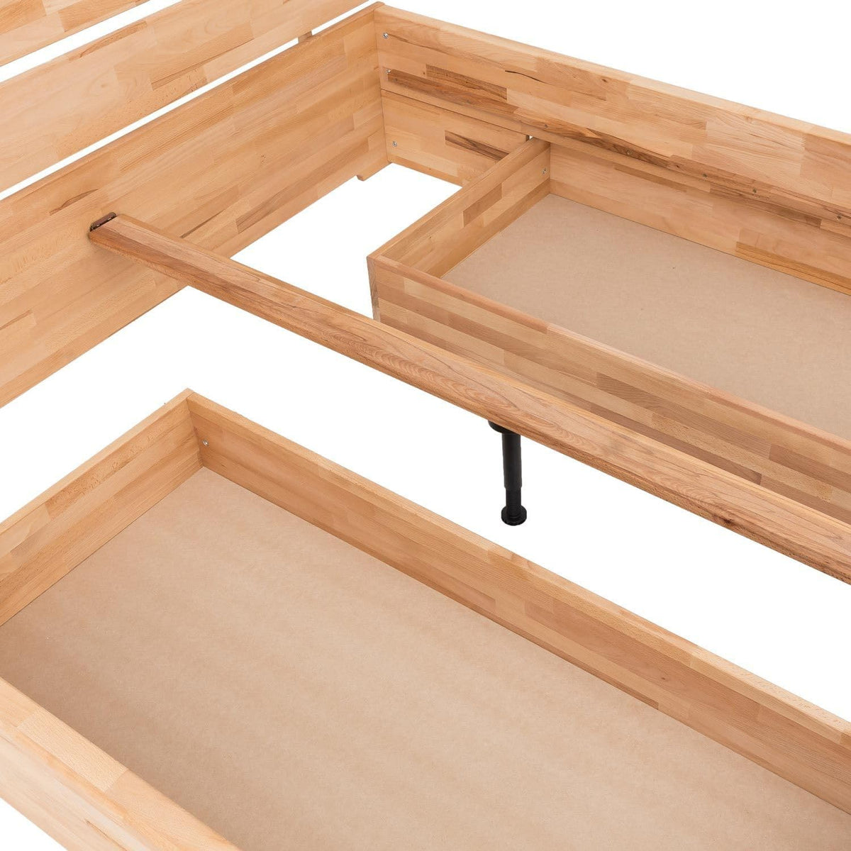 Cama de matrimonio de madera maciza Tamira 140x200 cm, haya natural aceitada con cajones de almacenamiento, altura confortable, encolado tipo parqué, capacidad de carga: 160 kg.