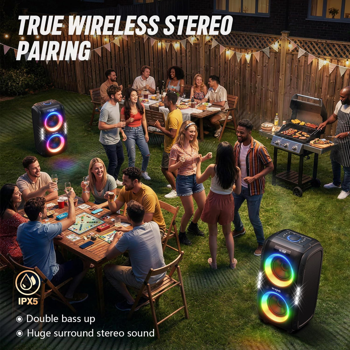 Altavoz Bluetooth T9 Pro portátil para exteriores, 270 W, estéreo con Bluetooth 5.3, USB, TF, AUX y entrada de micrófono