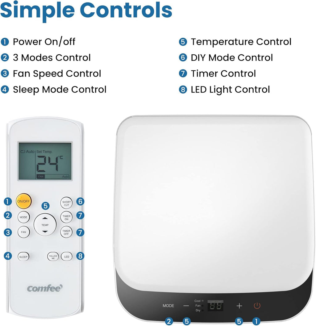 Aire acondicionado portátil MPPH-08CRN7, 8000 BTU 2,3 kW, refrigeración, ventilación y deshumidificación, tamaño de habitación hasta 78 m³ (29 m²), aire acondicionado móvil con tubo de escape