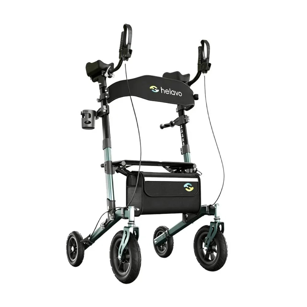 Andador con soporte para antebrazos H1160 para artritis, con asiento y respaldo, aluminio, ruedas macizas de 10 pulgadas, altura regulable, hasta 136 kg, plegable