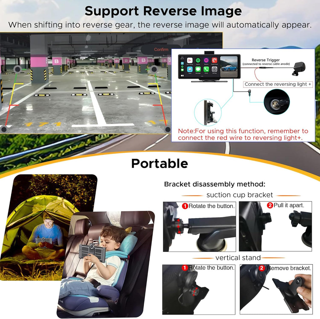 SCUMAXCON 10,26 Pulgadas CarPlay Inalámbrico Android Auto Pantalla Táctil IPS Airplay Cámara de Reversa 4K 1080P Navegación GPS Bluetooth FM Consola Central Reproductor Multimedia Altavoz Integrado