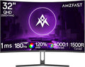 Monitor Gaming Curvo Amzfast de 32 pulgadas, QHD 2560x1440, 180Hz, 1 ms MPRT, 1500R, Adaptive Sync, luz azul reducida, sRGB 120%, HDR, HDMI 2.0/DP 1.2, VESA 75x75, AMZG32C3Q