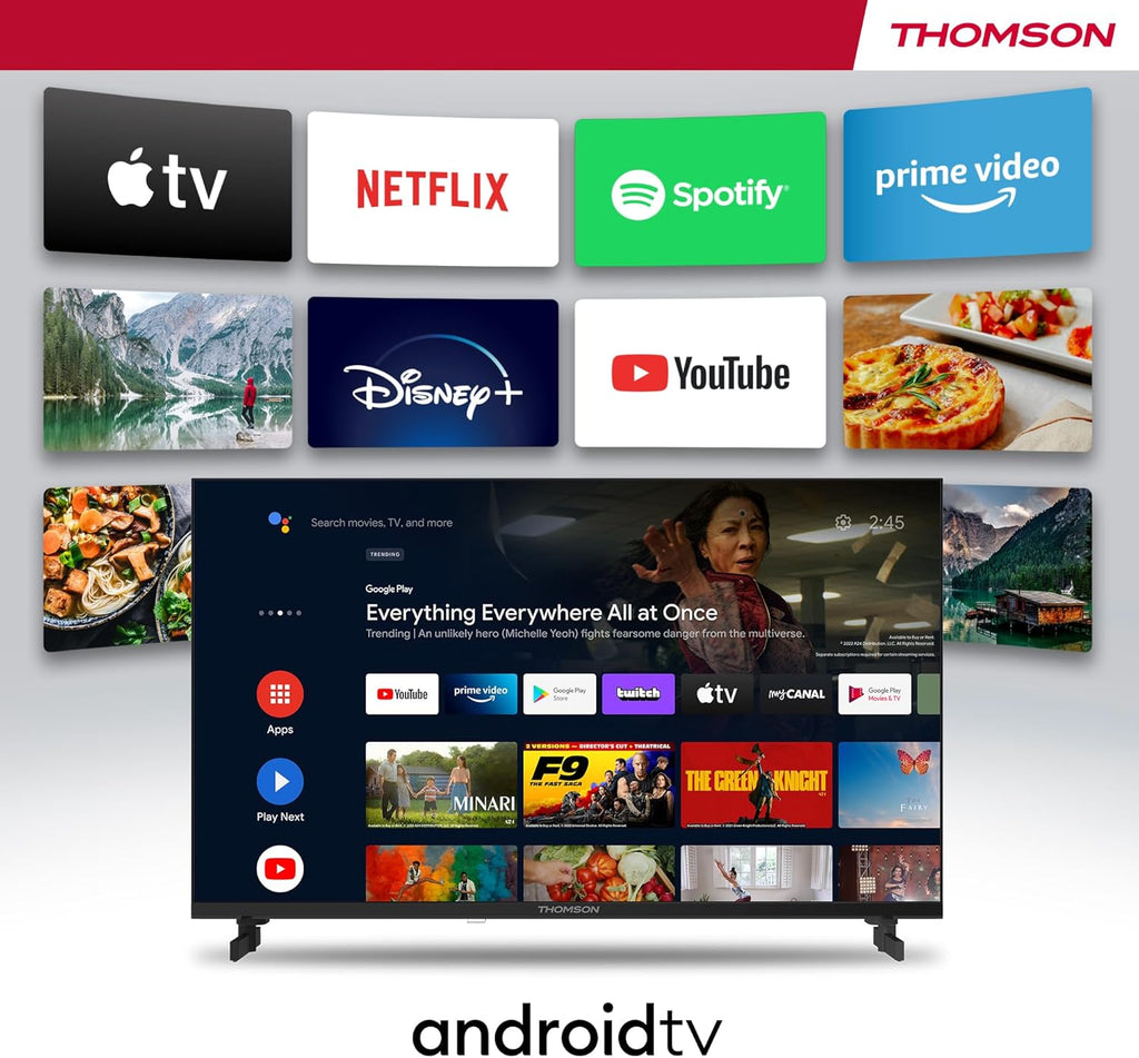 THOMSON Smart TV Android QLED de 43 pulgadas (109 cm), Google Assistant, Wi-Fi, Dolby Digital, Bluetooth, triple sintonizador (cable/satélite/antena), HDMI, CI+, panel A+ – 43QA2S13
