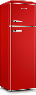 SEVERIN Frigorífico con congelador de 2 puertas, de libre instalación, Frigorífico de doble puerta con congelador, 55 cm de ancho, 246 L, Clase D, Estilo retro, Rojo, RKG 8983